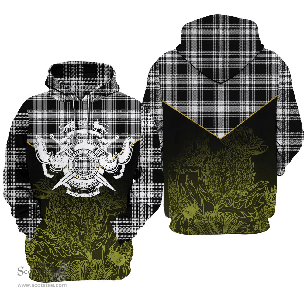 Menzies Black & White Modern Clan Tartan Hoodie - Scottish Thistle Style