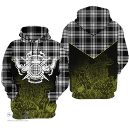 Menzies Black & White Modern Clan Tartan Hoodie - Scottish Thistle Style