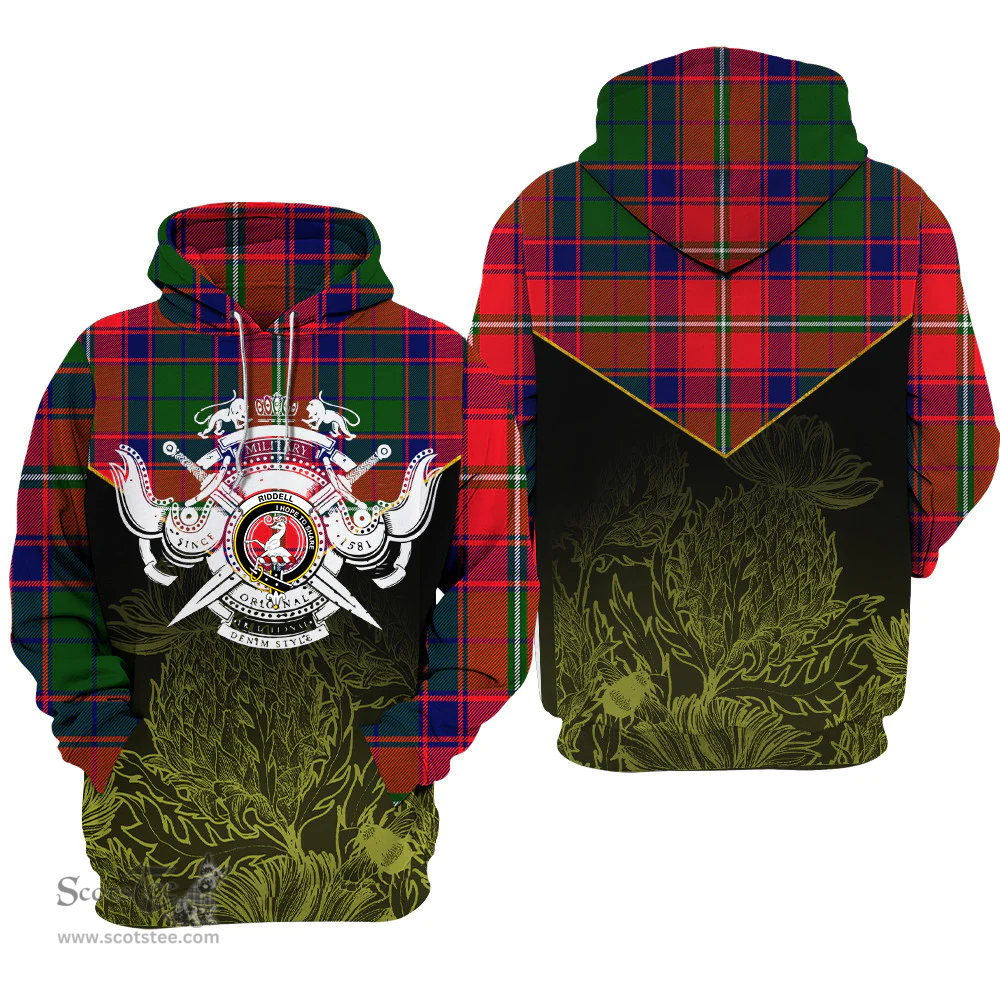 Riddell Clan Tartan Hoodie - Scottish Thistle Style