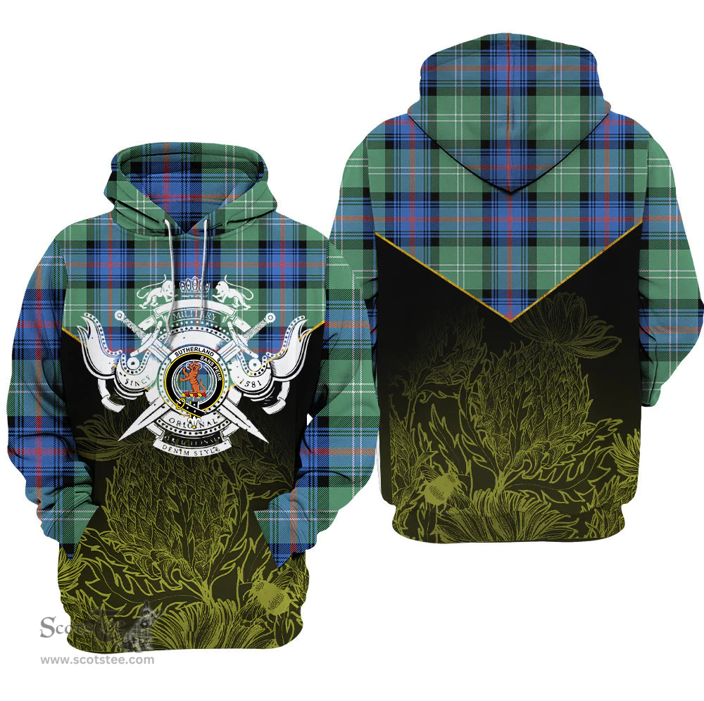 Sutherland Old Ancient Clan Tartan Hoodie - Scottish Thistle Style