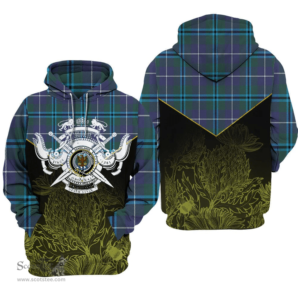Sandilands Clan Tartan Hoodie - Scottish Thistle Style