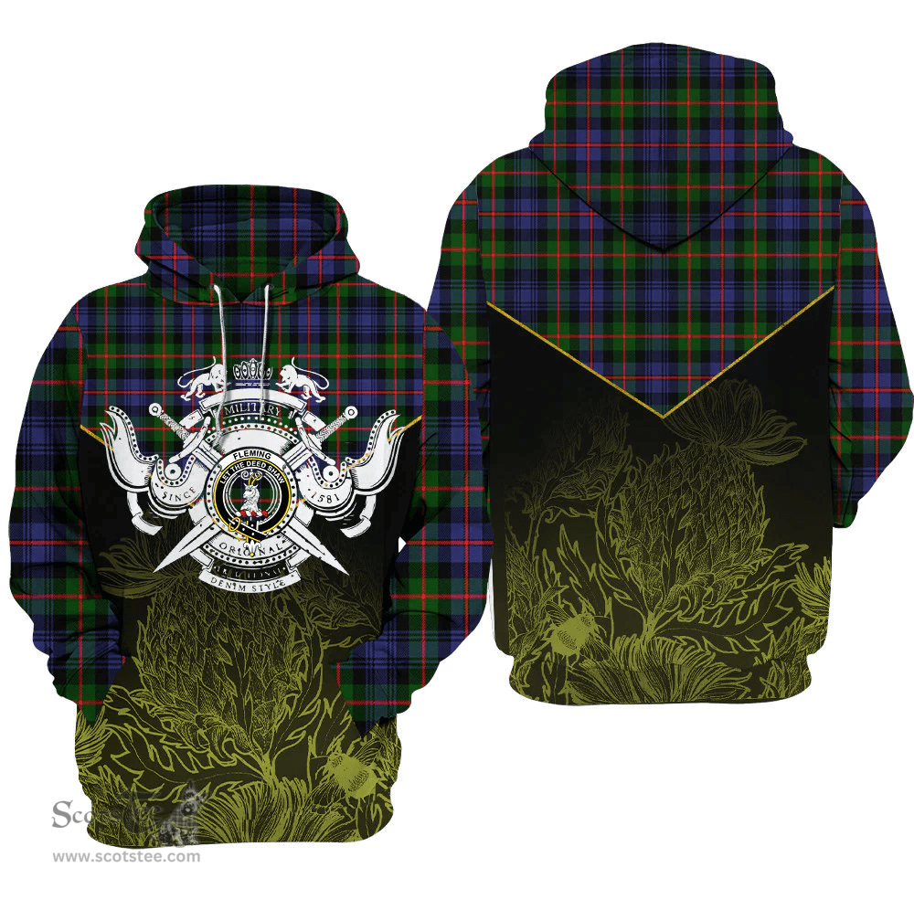Fleming Clan Tartan Hoodie - Scottish Thistle Style
