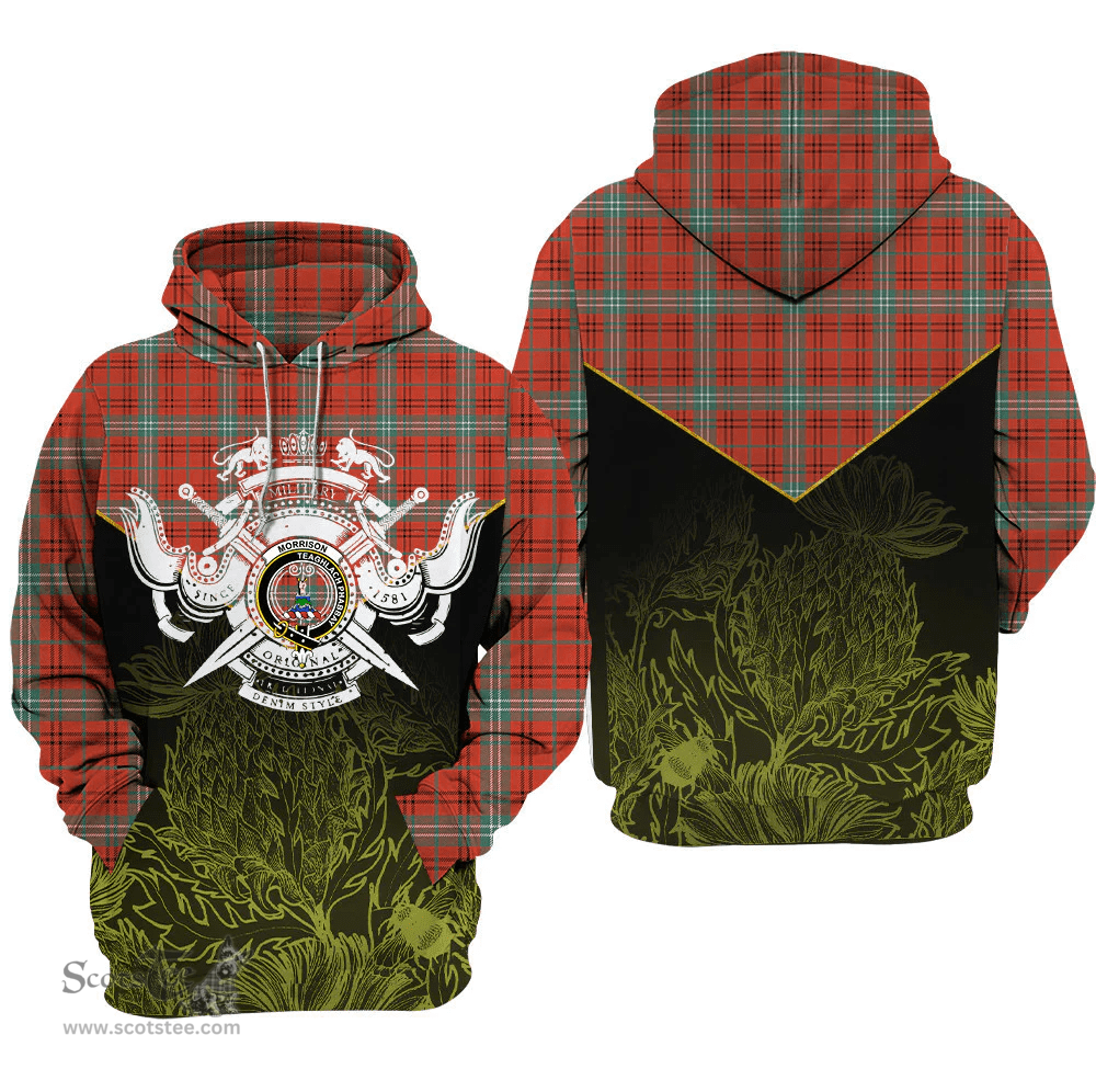 Morrison Red Ancient Clan Tartan Hoodie - Scottish Thistle Style