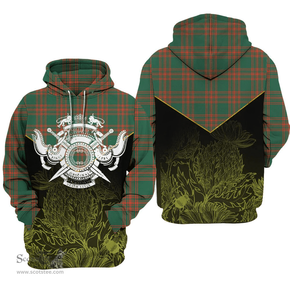 Menzies Green Ancient Clan Tartan Hoodie - Scottish Thistle Style