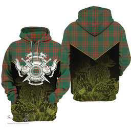 Menzies Green Ancient Clan Tartan Hoodie - Scottish Thistle Style