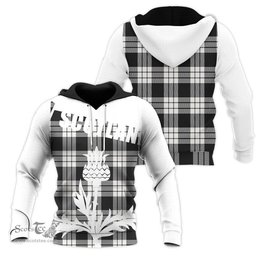 MacFarlane Black & White Ancient Clan Tartan Hoodie - Scottish Thistle Style