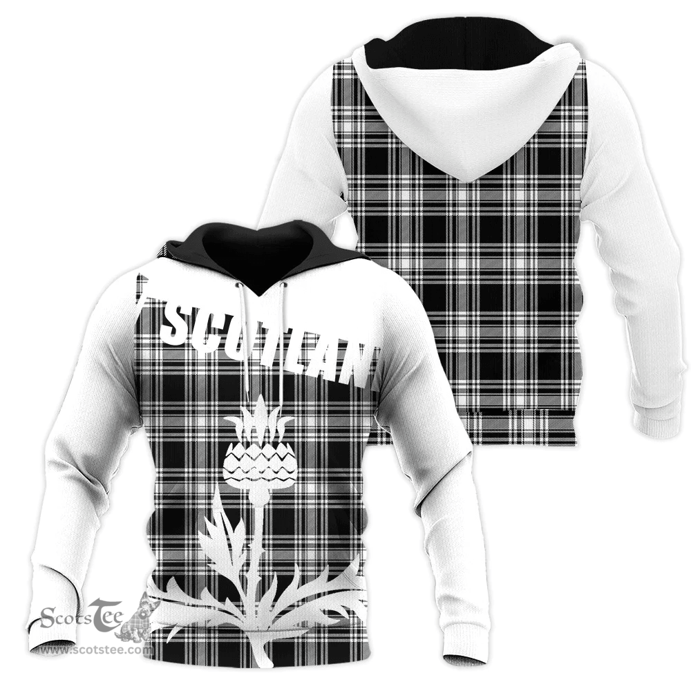 Menzies Black & White Modern Clan Tartan Hoodie - Scottish Thistle Style