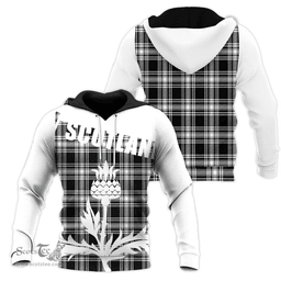 Menzies Black & White Modern Clan Tartan Hoodie - Scottish Thistle Style
