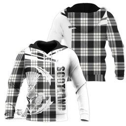 MacFarlane Black & White Ancient Clan Tartan Hoodie - Scottish Thistle Style