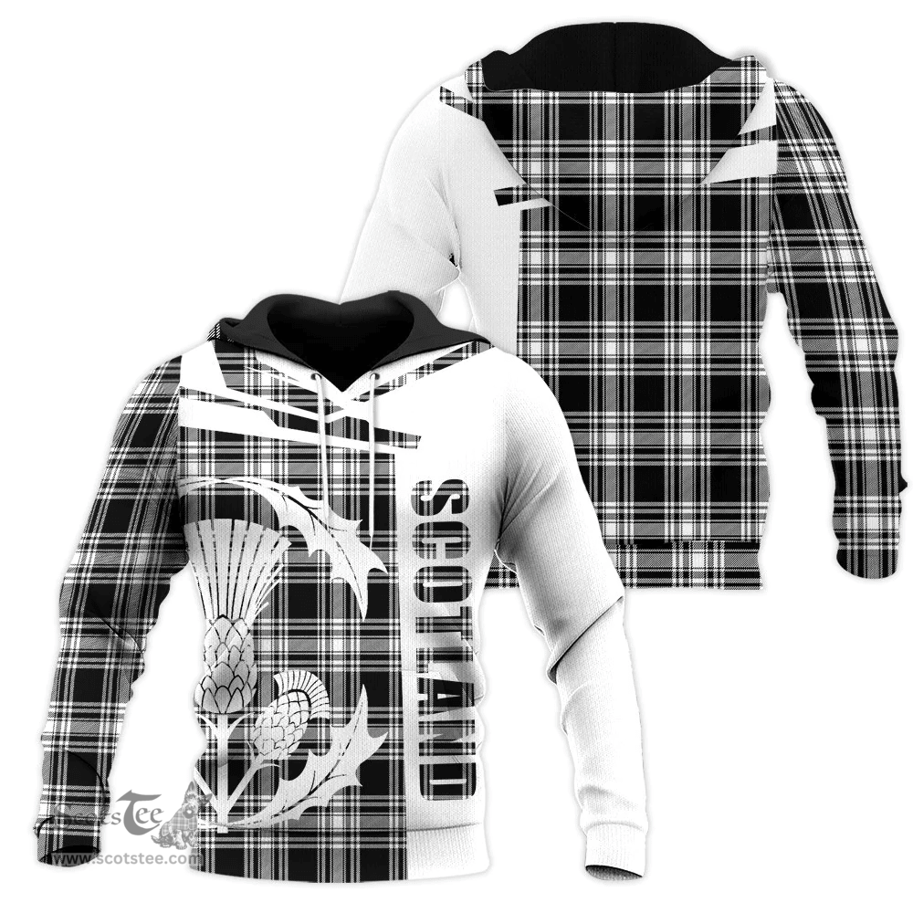Menzies Black & White Modern Clan Tartan Hoodie - Scottish Thistle Style