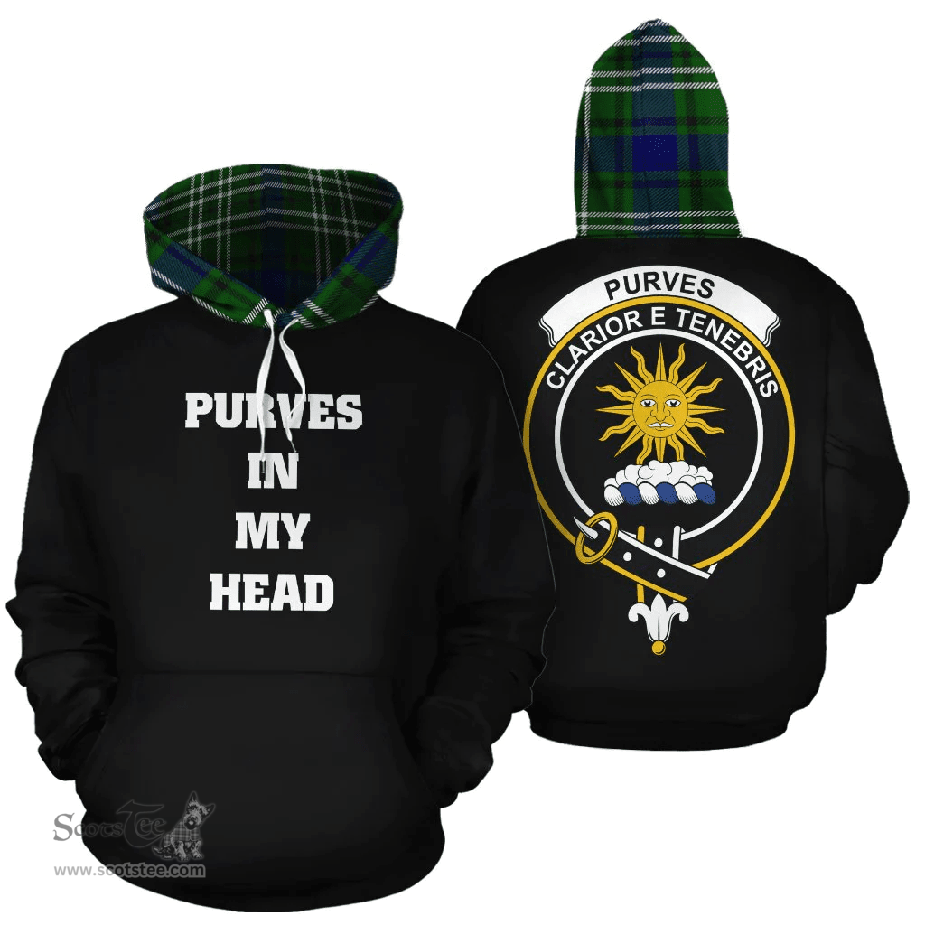 Scottish Purves Clan Tartan Hoodie - In My Head Style Scottish Plaid Tartan Plaid