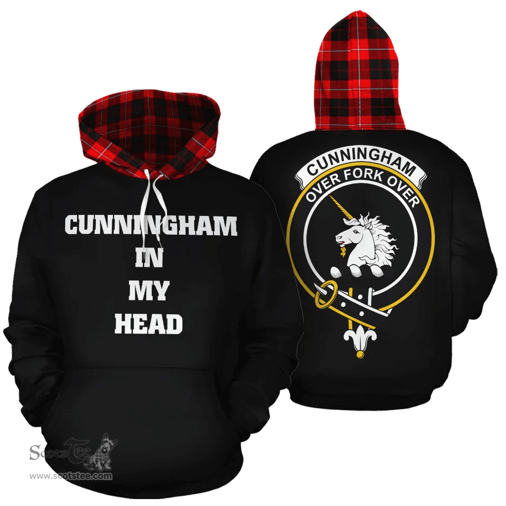 Cunningham Modern Clan Tartan Hoodie - In My Head Style Scottish Plaid Tartan Plaid