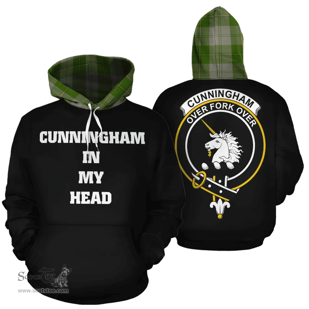 Cunningham Dress Green Dancers Clan Tartan Hoodie - In My Head Style Scottish Plaid Tartan Plaid