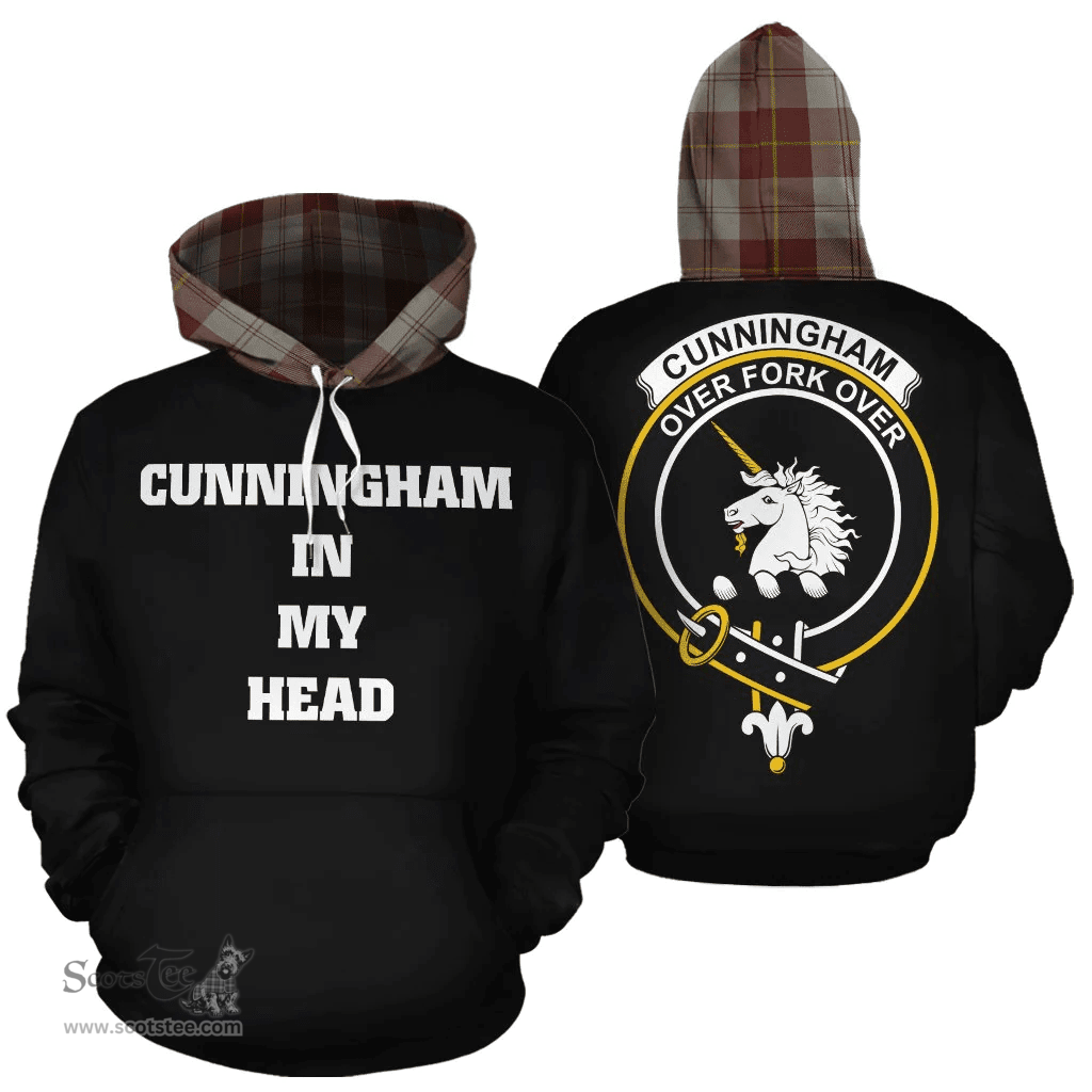 Cunningham Burgundy Dancers Clan Tartan Hoodie - In My Head Style Scottish Plaid Tartan Plaid