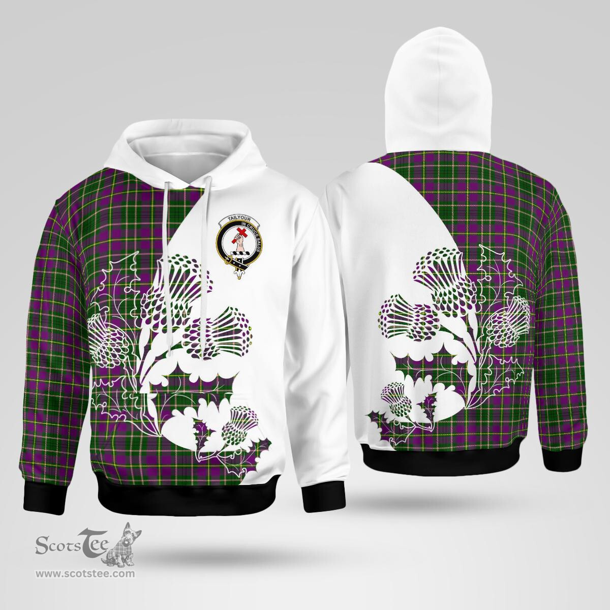 Scottish Tailyour Clan Badge Tartan White Thistle Hoodie - Tartan Plaid Hoodies Scottish Plaid Tartan Plaid - ScotsTee - scotstee.com