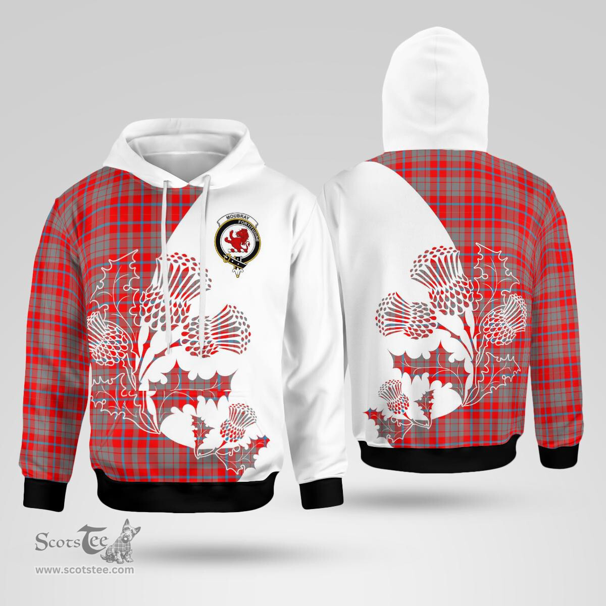 Scottish Moubray Clan Badge Tartan White Thistle Hoodie - Tartan Plaid Hoodies Scottish Plaid Tartan Plaid - ScotsTee - scotstee.com
