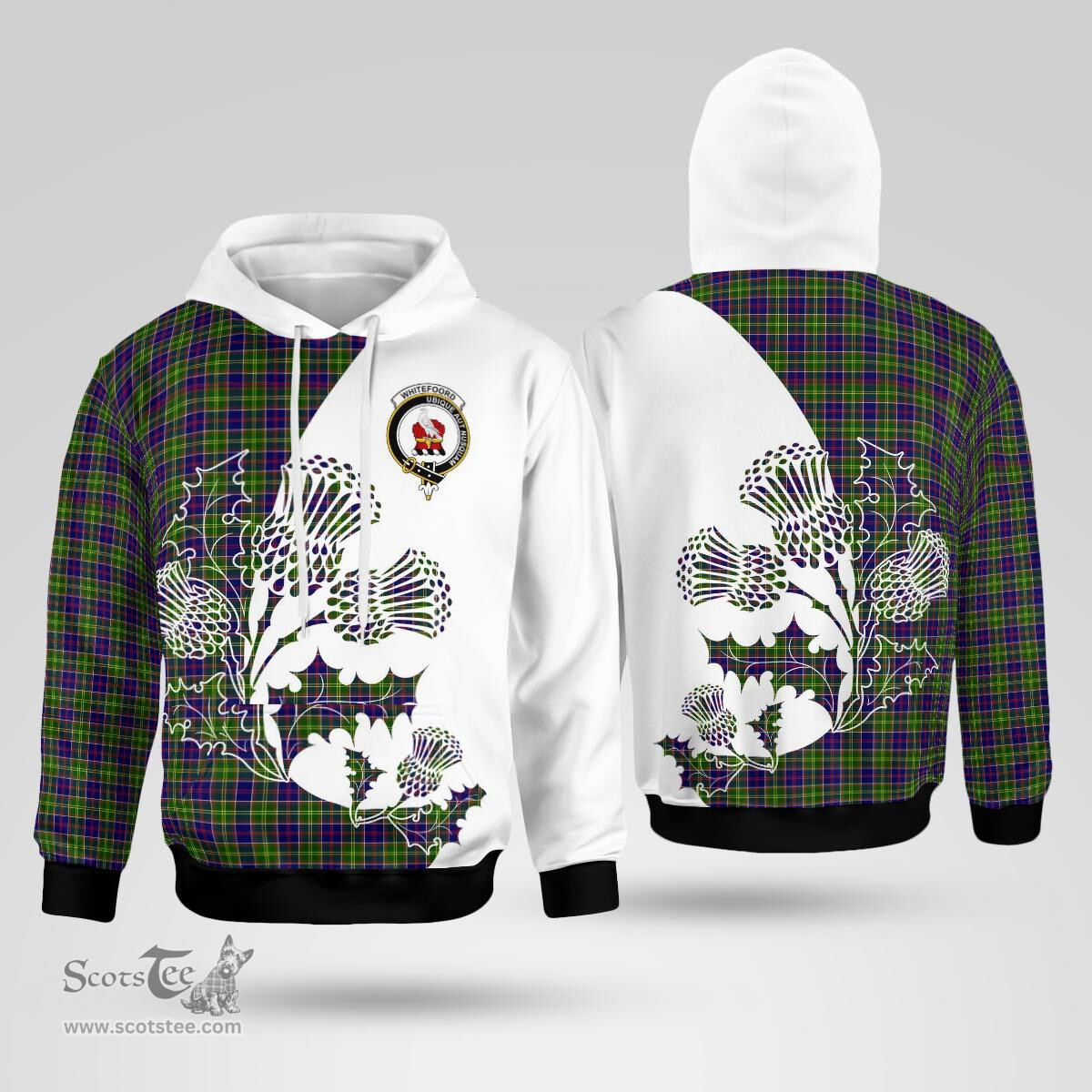 Scottish Whitefoord Clan Badge Tartan White Thistle Hoodie - Tartan Plaid Hoodies Scottish Plaid Tartan Plaid - ScotsTee - scotstee.com