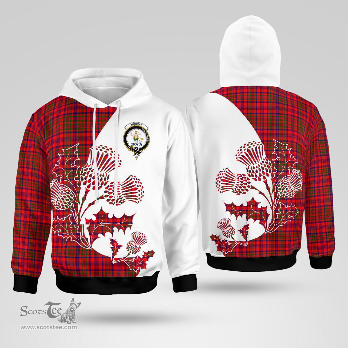 Scottish Murray Of Dysart Clan Badge Tartan White Thistle Hoodie - Tartan Plaid Hoodies Scottish Plaid Tartan Plaid - ScotsTee - scotstee.com