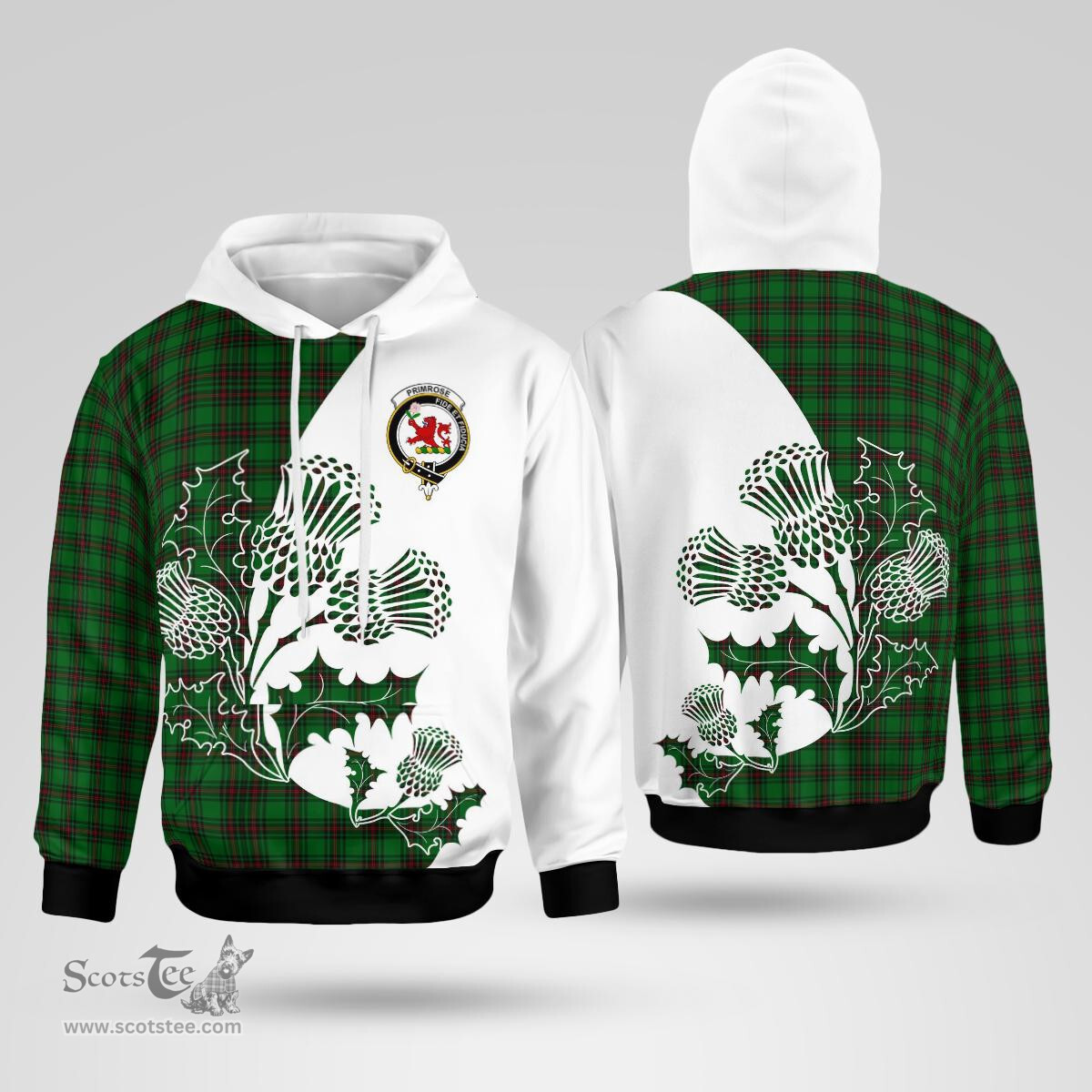 Scottish Primrose Clan Badge Tartan White Thistle Hoodie - Tartan Plaid Hoodies Scottish Plaid Tartan Plaid - ScotsTee - scotstee.com