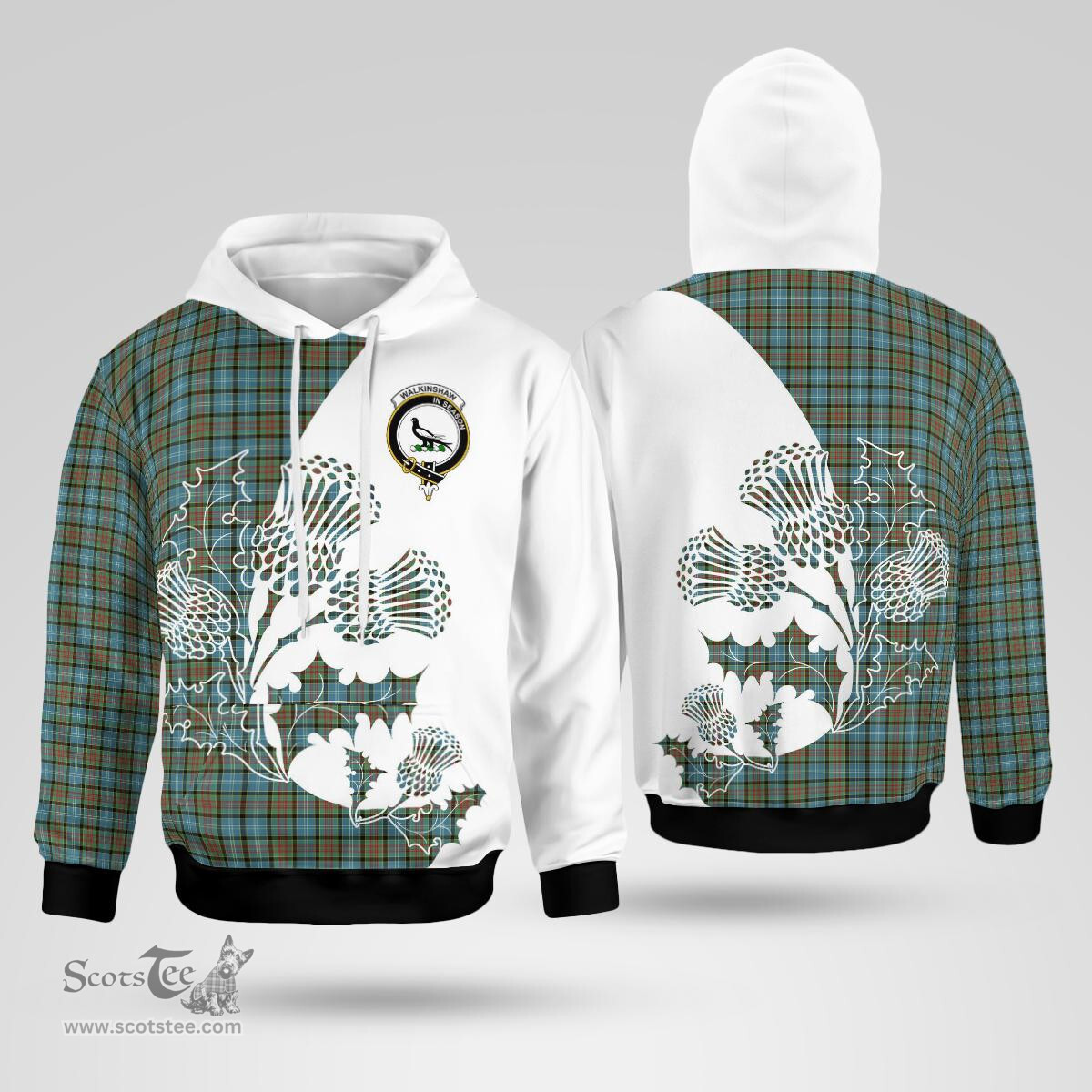 Scottish Walkinshaw Clan Badge Tartan White Thistle Hoodie - Tartan Plaid Hoodies Scottish Plaid Tartan Plaid - ScotsTee - scotstee.com