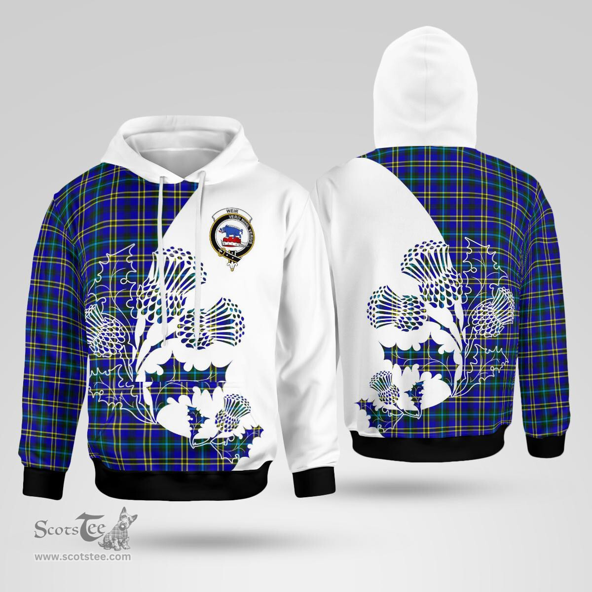 Scottish Weir Clan Badge Tartan White Thistle Hoodie - Tartan Plaid Hoodies Scottish Plaid Tartan Plaid - ScotsTee - scotstee.com