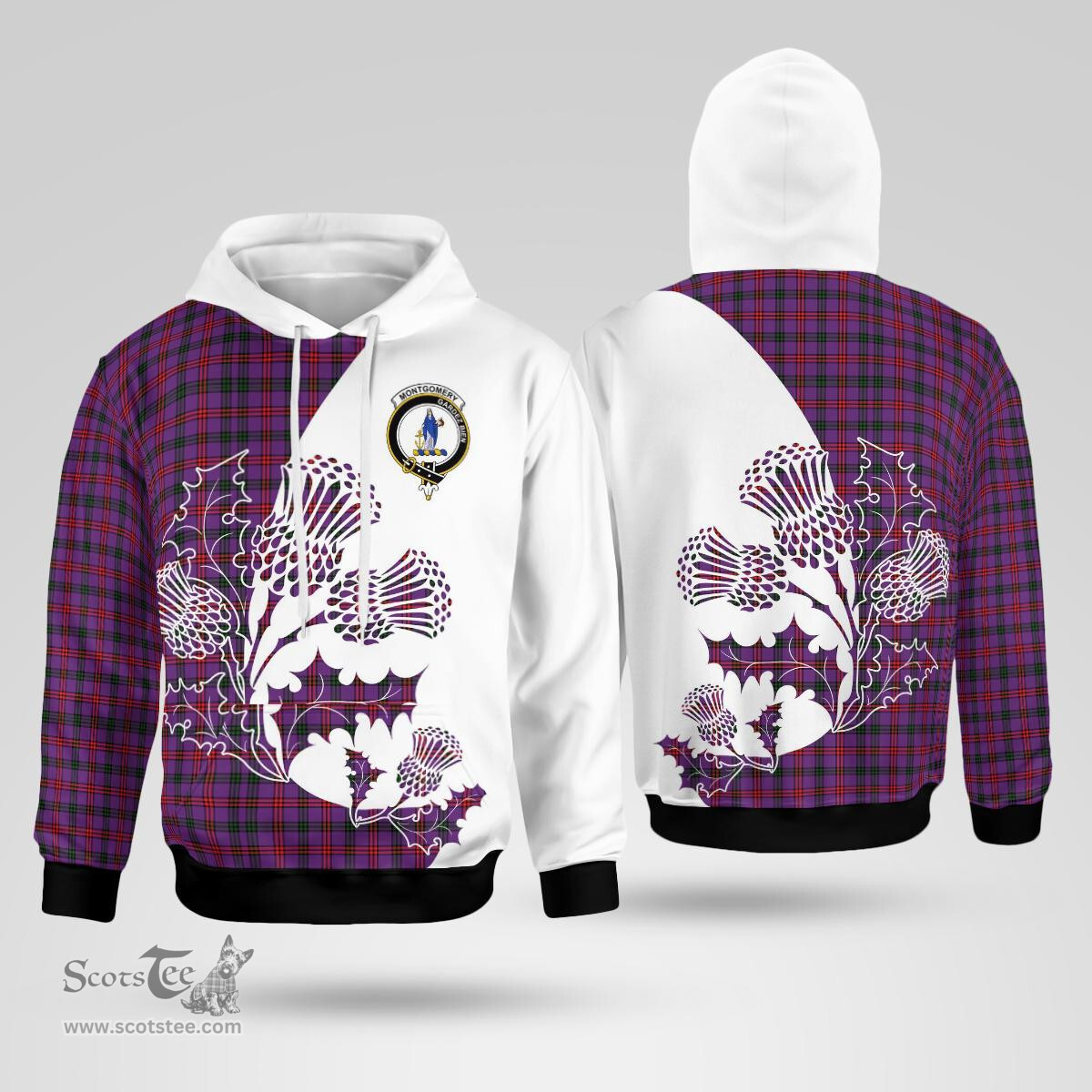 Scottish Montgomery Clan Badge Tartan White Thistle Hoodie - Tartan Plaid Hoodies Scottish Plaid Tartan Plaid - ScotsTee - scotstee.com