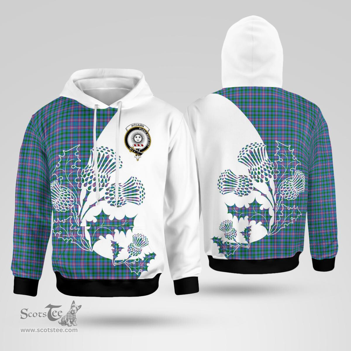Scottish Pitcairn Clan Badge Tartan White Thistle Hoodie - Tartan Plaid Hoodies Scottish Plaid Tartan Plaid - ScotsTee - scotstee.com