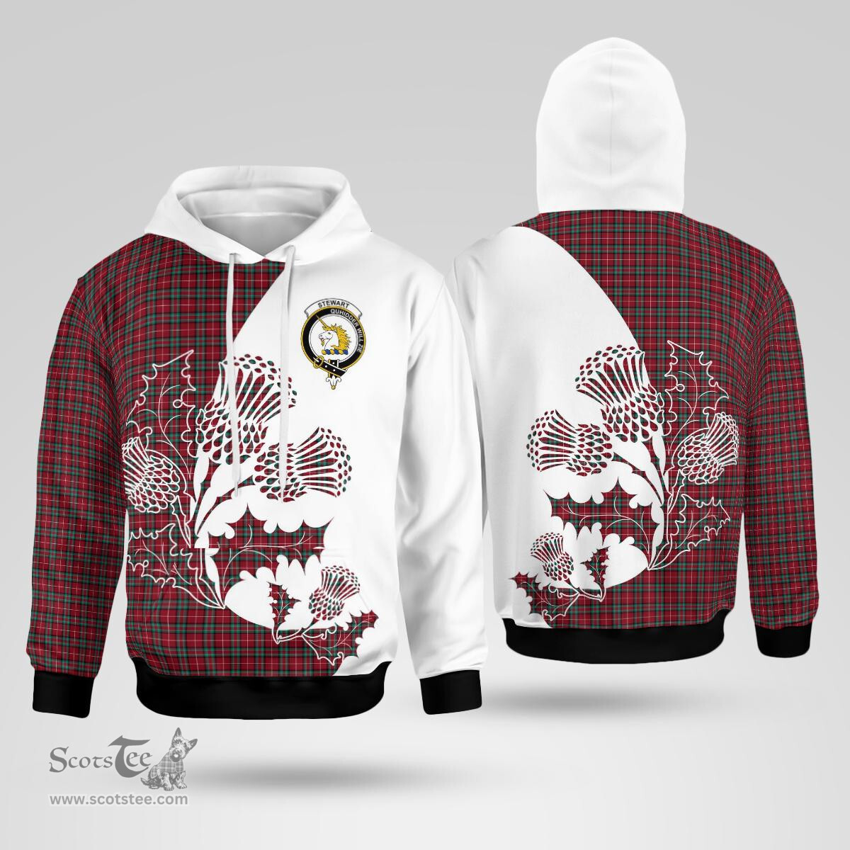 Scottish Stewart Stuart Of Bute Clan Badge Tartan White Thistle Hoodie - Tartan Plaid Hoodies Scottish Plaid Tartan Plaid - ScotsTee - scotstee.com