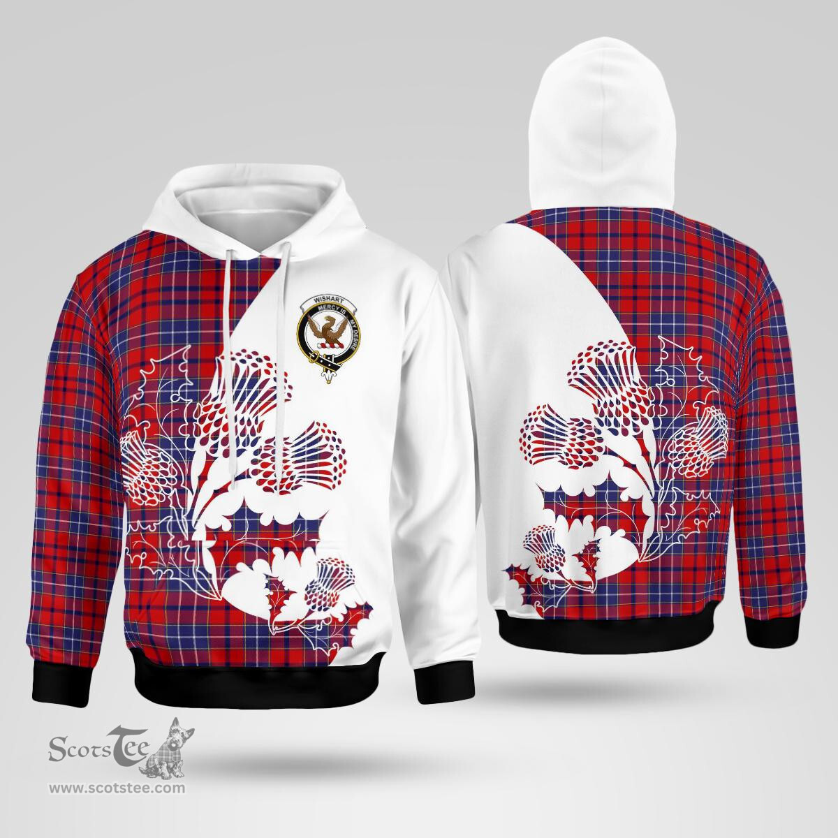 Scottish Wishart Clan Badge Tartan White Thistle Hoodie - Tartan Plaid Hoodies Scottish Plaid Tartan Plaid - ScotsTee - scotstee.com