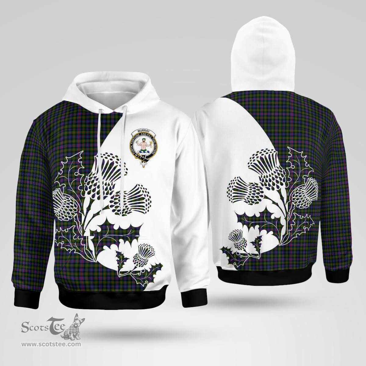Scottish Murray Of Athole Clan Badge Tartan White Thistle Hoodie - Tartan Plaid Hoodies Scottish Plaid Tartan Plaid - ScotsTee - scotstee.com