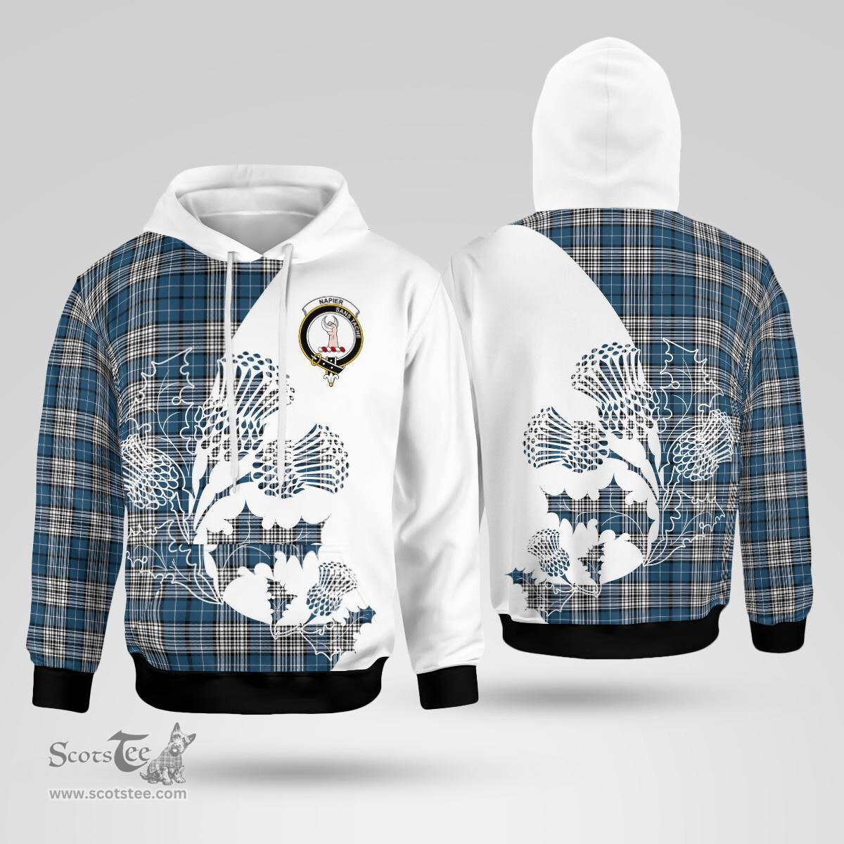 Scottish Napier Clan Badge Tartan White Thistle Hoodie - Tartan Plaid Hoodies Scottish Plaid Tartan Plaid - ScotsTee - scotstee.com