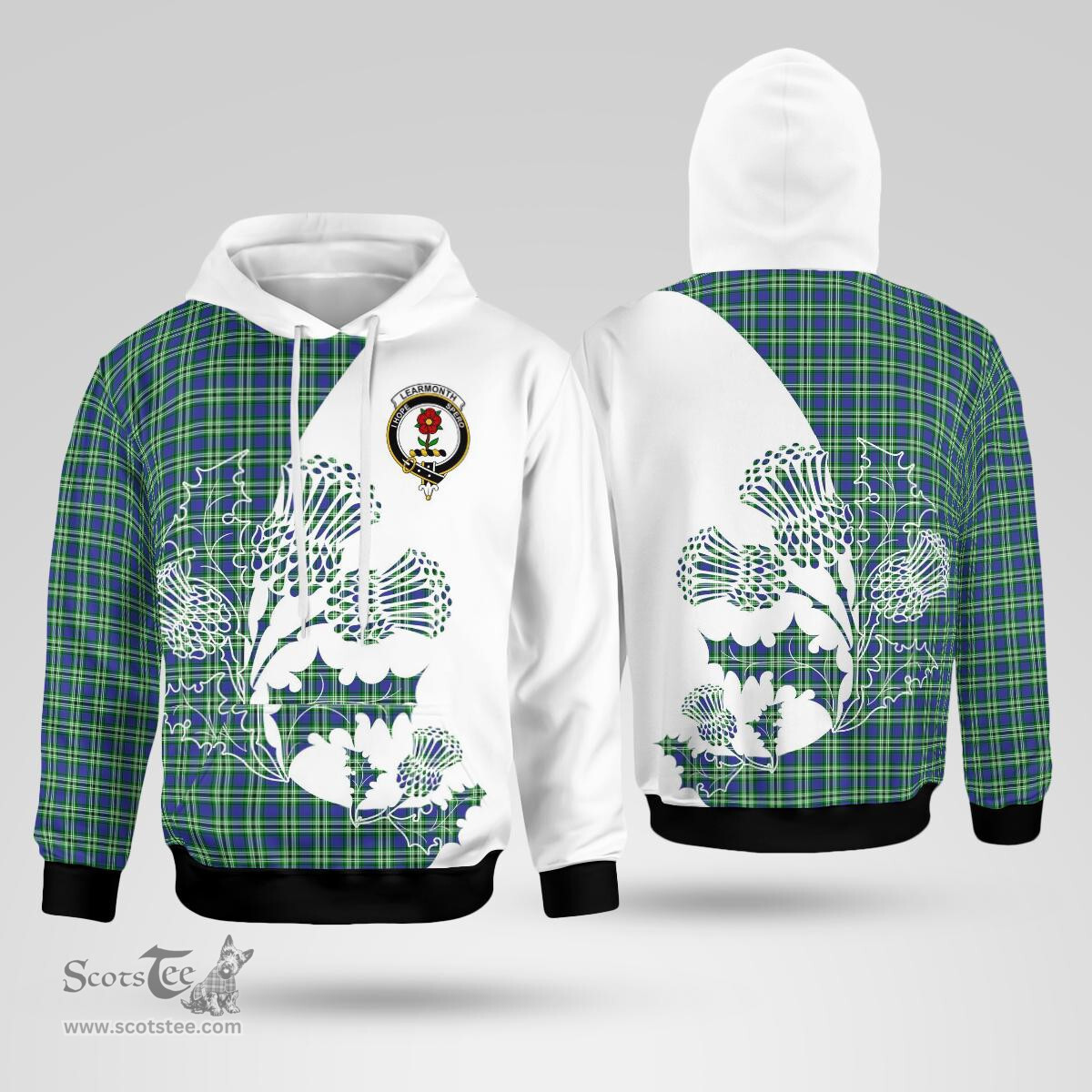 Scottish Learmonth Clan Badge Tartan White Thistle Hoodie - Tartan Plaid Hoodies Scottish Plaid Tartan Plaid - ScotsTee - scotstee.com
