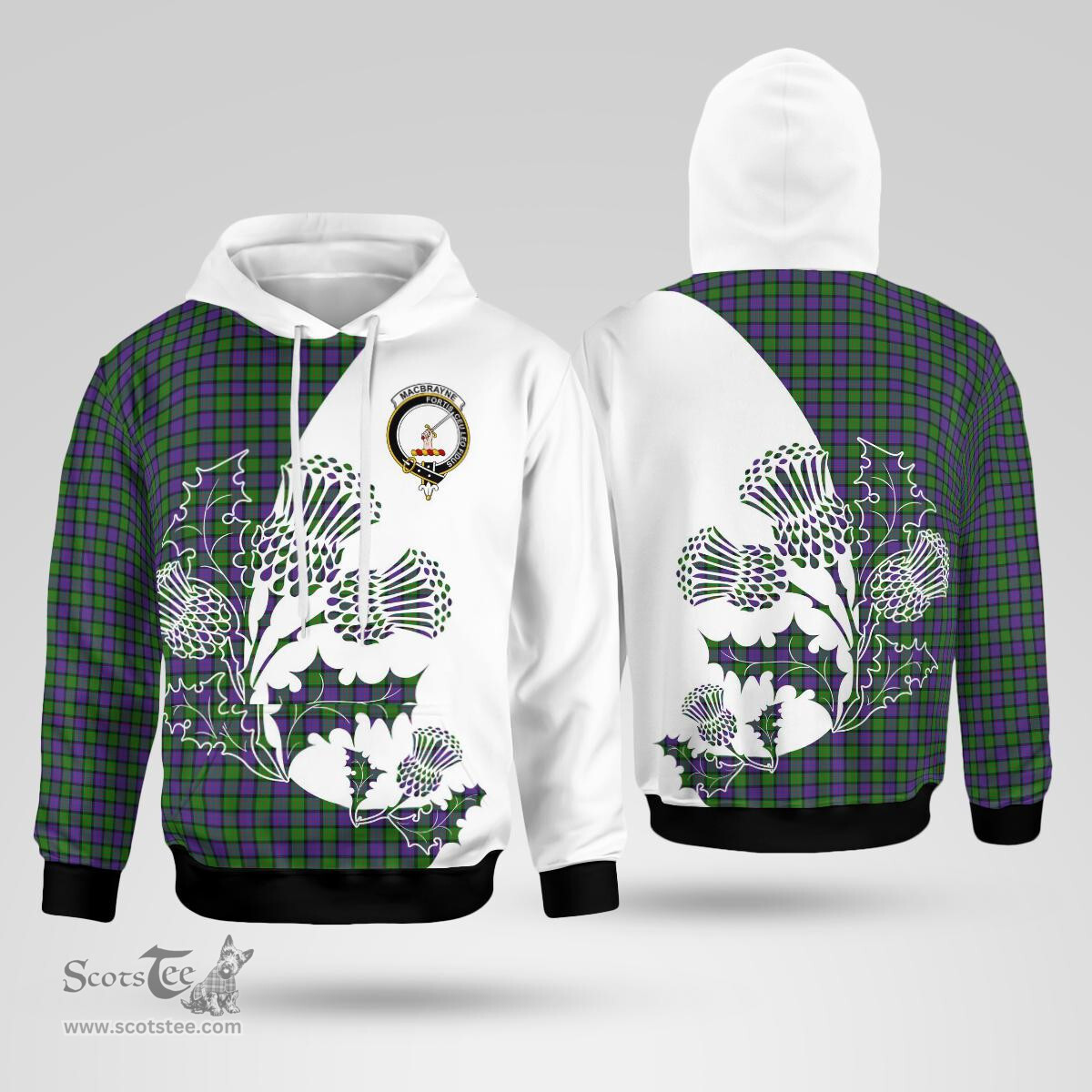 Scottish Macbrayne Clan Badge Tartan White Thistle Hoodie - Tartan Plaid Hoodies Scottish Plaid Tartan Plaid - ScotsTee - scotstee.com