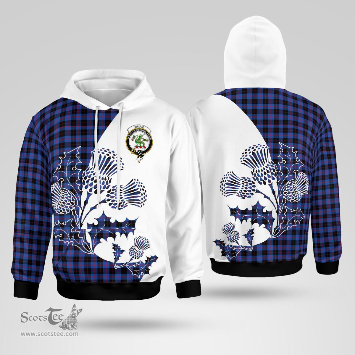 Scottish Maule Clan Badge Tartan White Thistle Hoodie - Tartan Plaid Hoodies Scottish Plaid Tartan Plaid - ScotsTee - scotstee.com