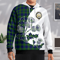 Scottish Johnstone Clan Badge Tartan White Thistle Hoodie - Tartan Plaid Hoodies Scottish Plaid Tartan Plaid - ScotsTee - scotstee.com