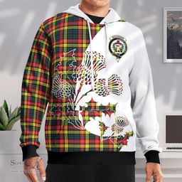 Scottish Buchanan Clan Badge Tartan White Thistle Hoodie - Tartan Plaid Hoodies Scottish Plaid Tartan Plaid - ScotsTee - scotstee.com