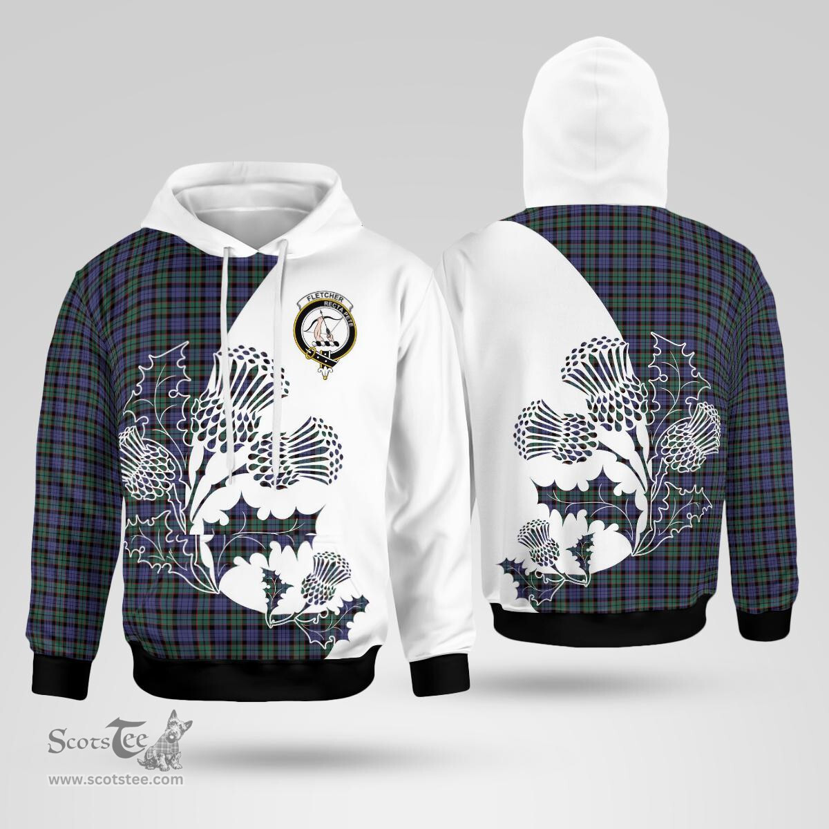 Scottish Fletcher Clan Badge Tartan White Thistle Hoodie - Tartan Plaid Hoodies Scottish Plaid Tartan Plaid - ScotsTee - scotstee.com