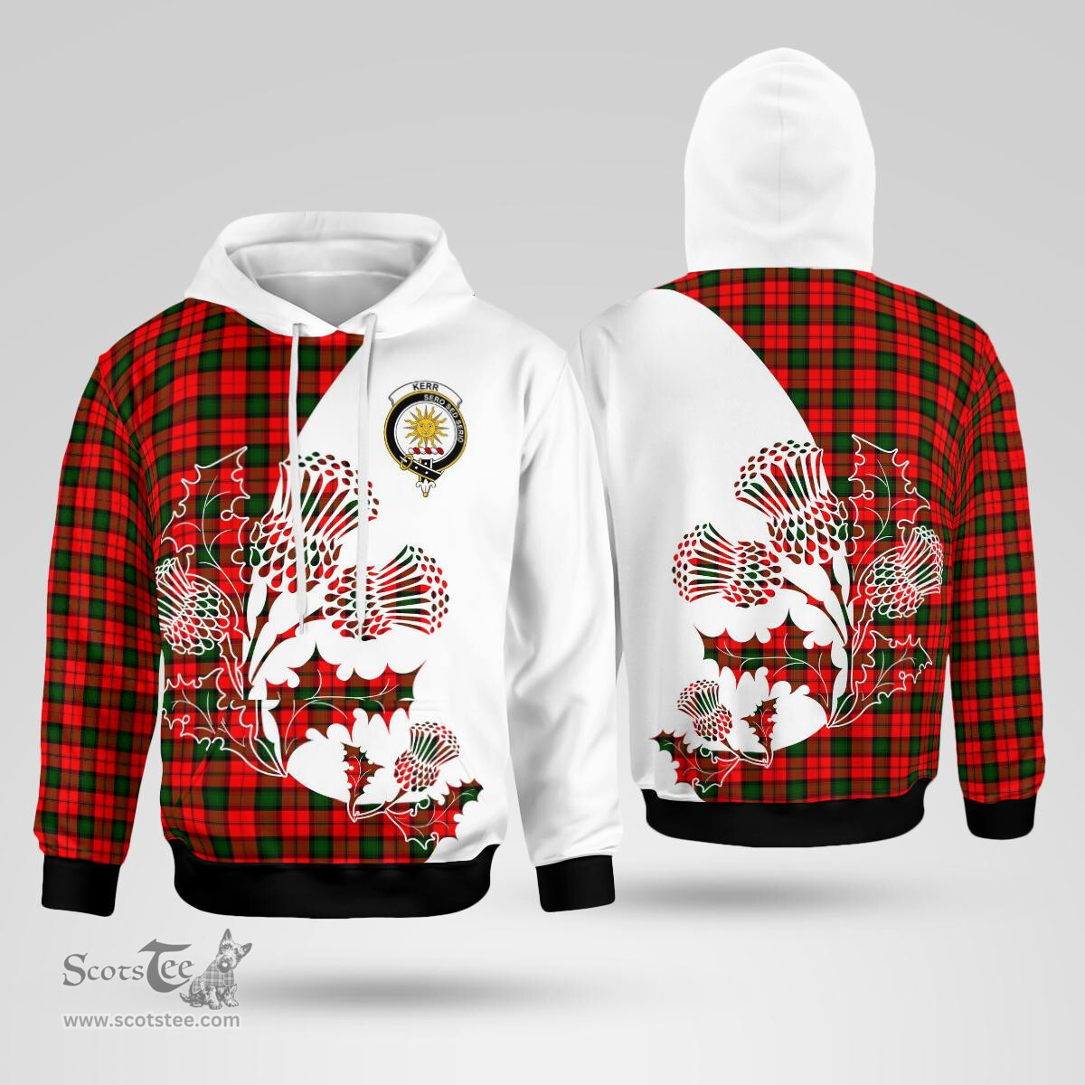 Scottish Kerr Clan Badge Tartan White Thistle Hoodie - Tartan Plaid Hoodies Scottish Plaid Tartan Plaid - ScotsTee - scotstee.com