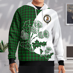 Scottish Halkett Clan Badge Tartan White Thistle Hoodie - Tartan Plaid Hoodies Scottish Plaid Tartan Plaid - ScotsTee - scotstee.com