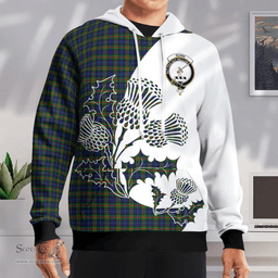 Scottish Gunn Clan Badge Tartan White Thistle Hoodie - Tartan Plaid Hoodies Scottish Plaid Tartan Plaid - ScotsTee - scotstee.com