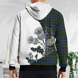 Scottish Gunn Clan Badge Tartan White Thistle Hoodie - Tartan Plaid Hoodies Scottish Plaid Tartan Plaid - ScotsTee - scotstee.com