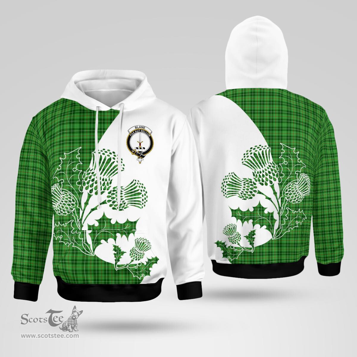 Scottish Blane Clan Badge Tartan White Thistle Hoodie - Tartan Plaid Hoodies Scottish Plaid Tartan Plaid - ScotsTee - scotstee.com