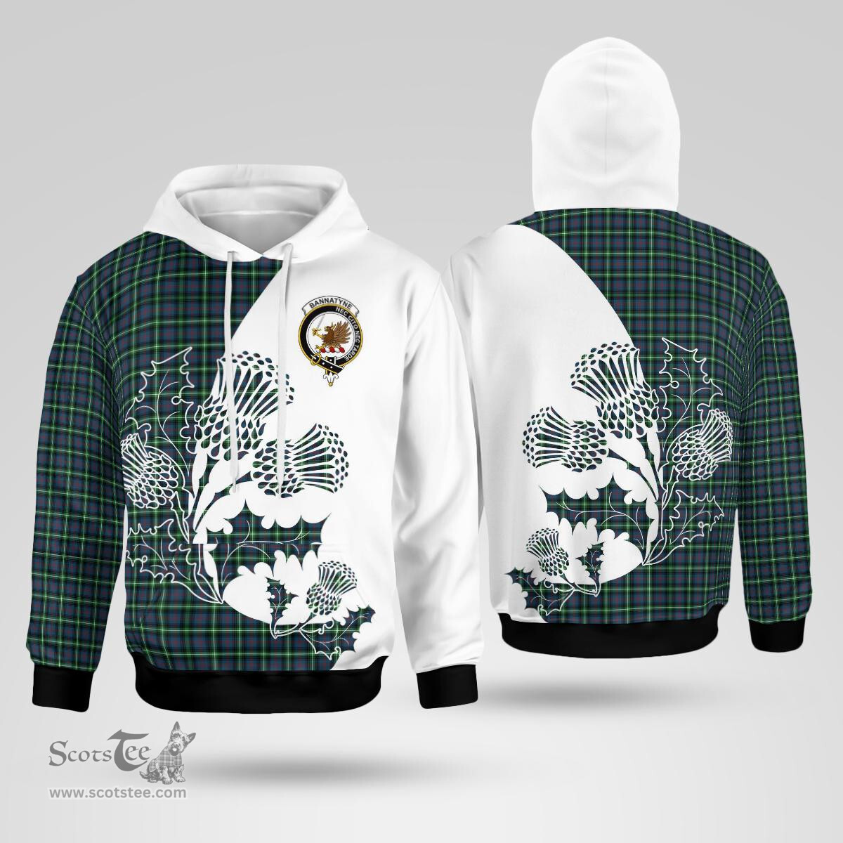 Scottish Bannatyne Clan Badge Tartan White Thistle Hoodie - Tartan Plaid Hoodies Scottish Plaid Tartan Plaid - ScotsTee - scotstee.com