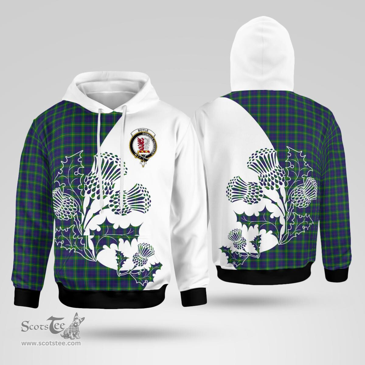 Scottish Boyle Clan Badge Tartan White Thistle Hoodie - Tartan Plaid Hoodies Scottish Plaid Tartan Plaid - ScotsTee - scotstee.com