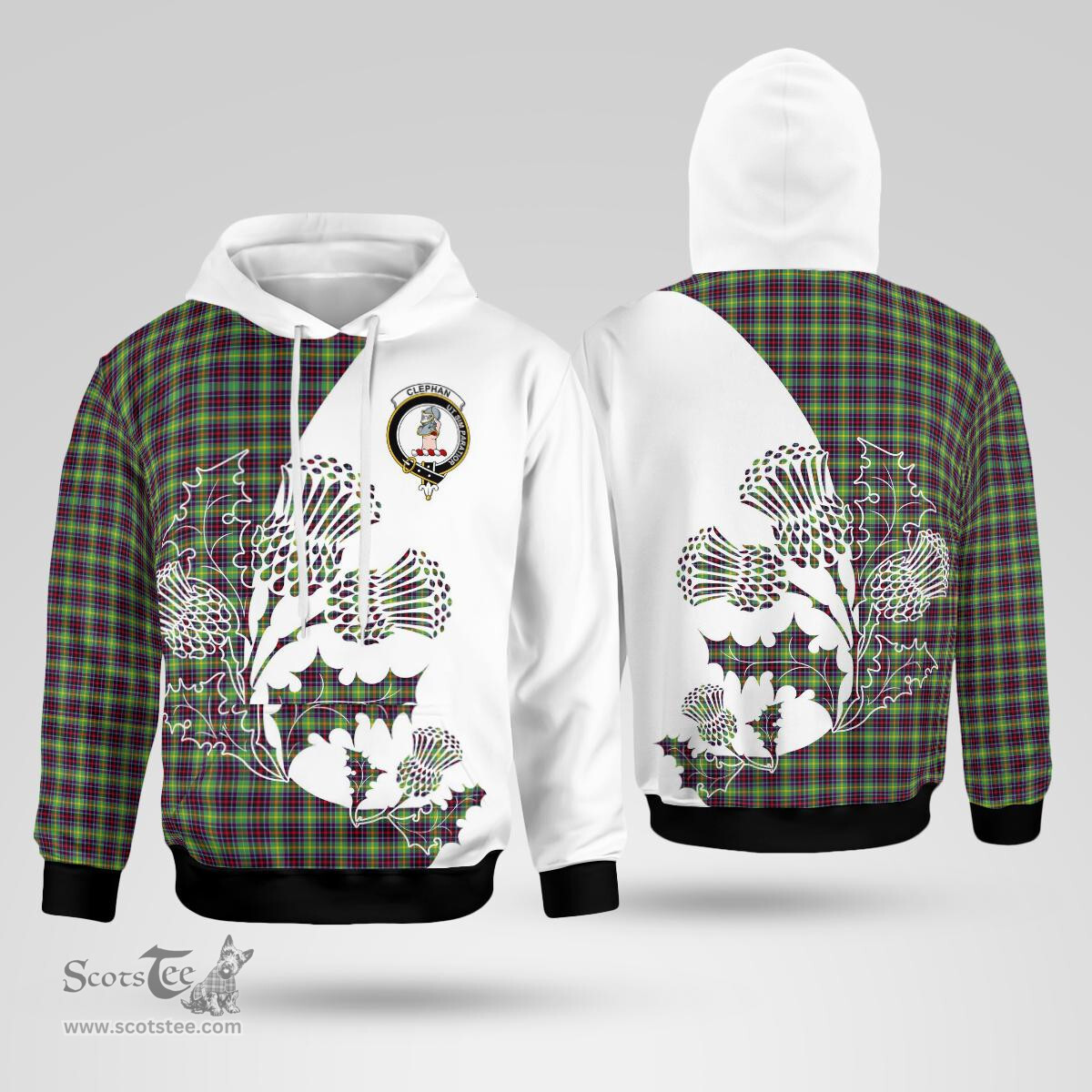 Scottish Clephan Clan Badge Tartan White Thistle Hoodie - Tartan Plaid Hoodies Scottish Plaid Tartan Plaid - ScotsTee - scotstee.com
