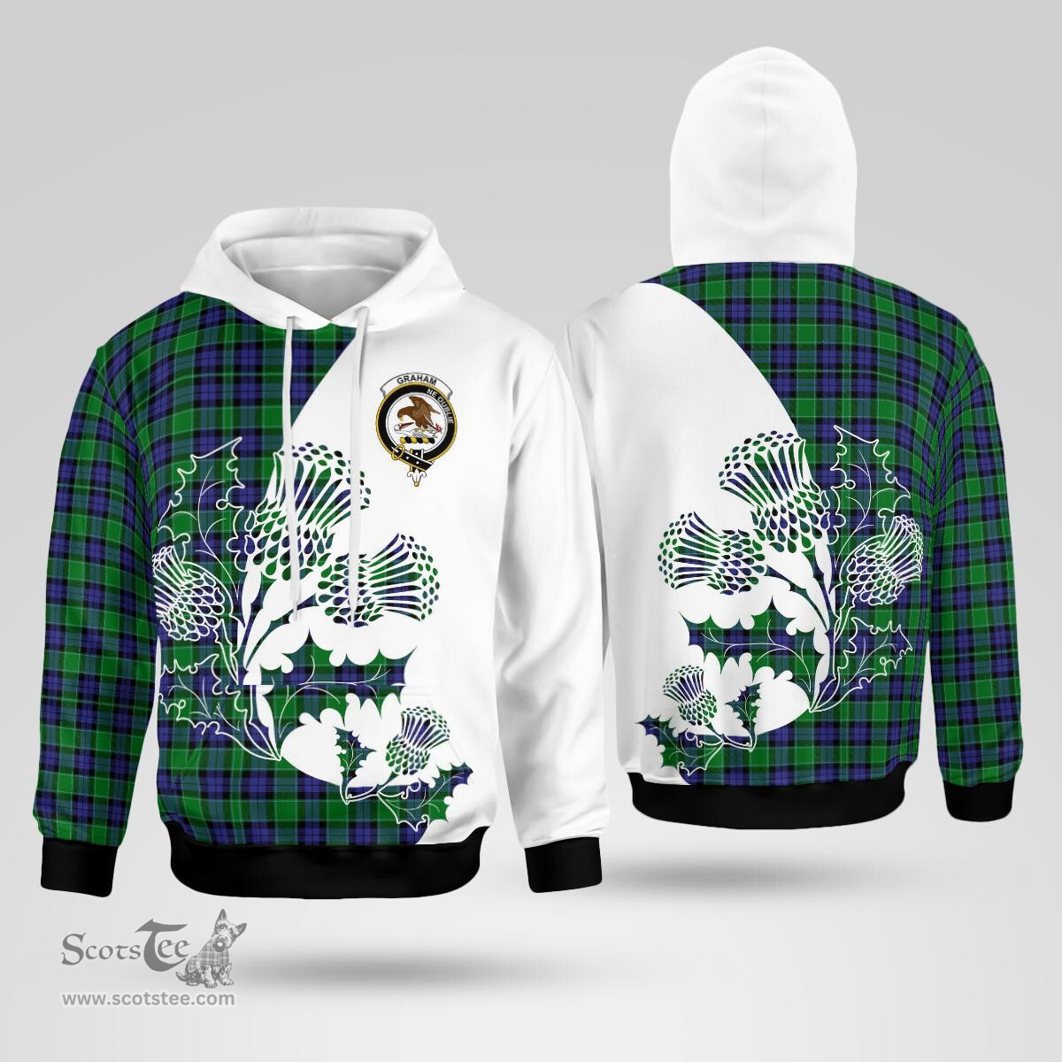 Scottish Graham Clan Badge Tartan White Thistle Hoodie - Tartan Plaid Hoodies Scottish Plaid Tartan Plaid - ScotsTee - scotstee.com