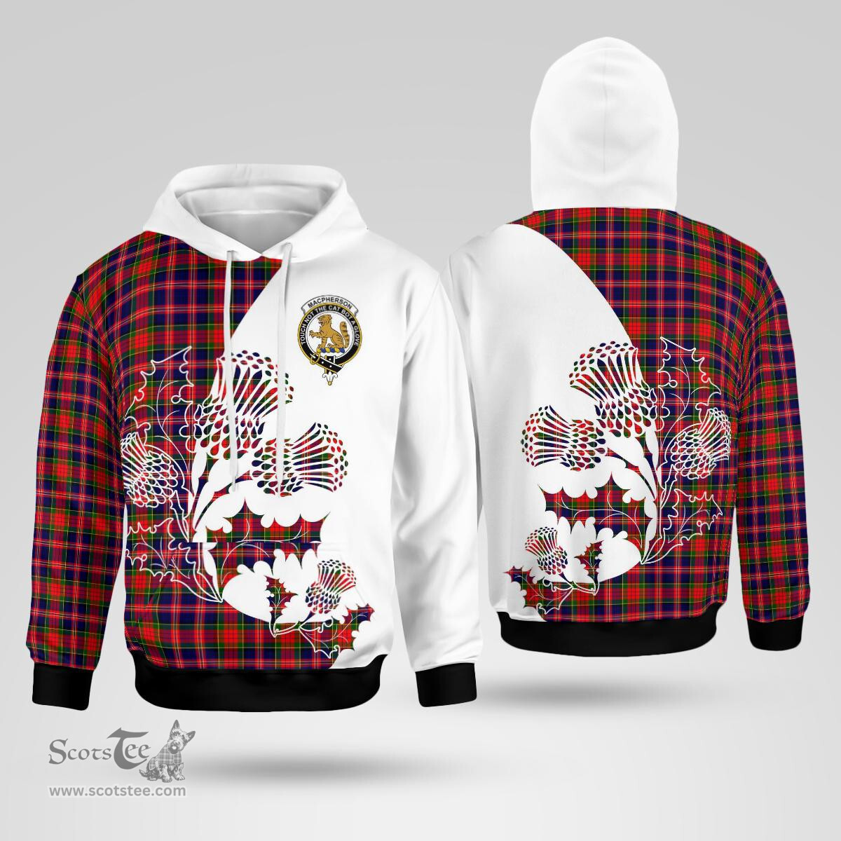 Scottish Macpherson Chief Clan Badge Tartan White Thistle Hoodie - Tartan Plaid Hoodies Scottish Plaid Tartan Plaid - ScotsTee - scotstee.com