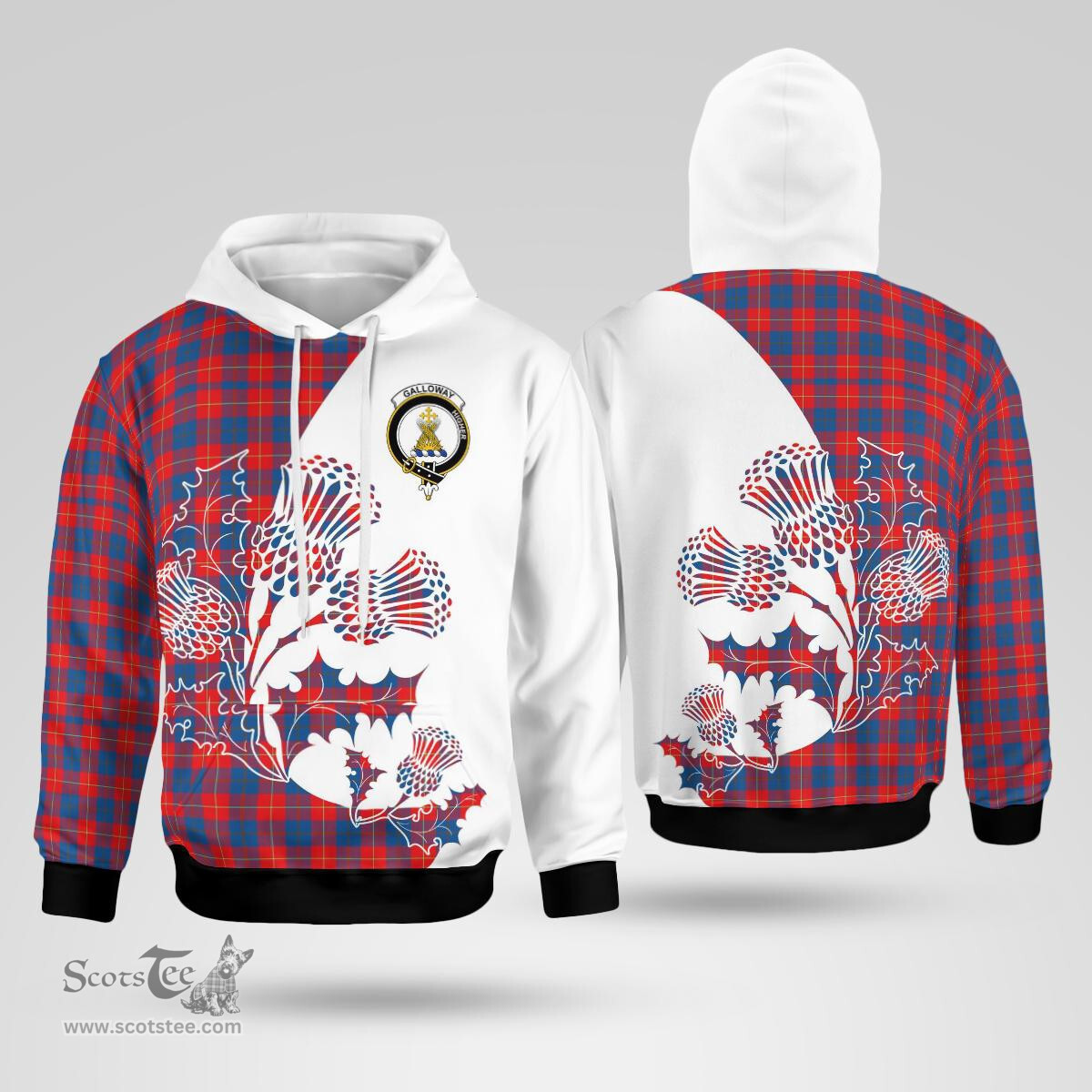 Scottish Galloway Clan Badge Tartan White Thistle Hoodie - Tartan Plaid Hoodies Scottish Plaid Tartan Plaid - ScotsTee - scotstee.com