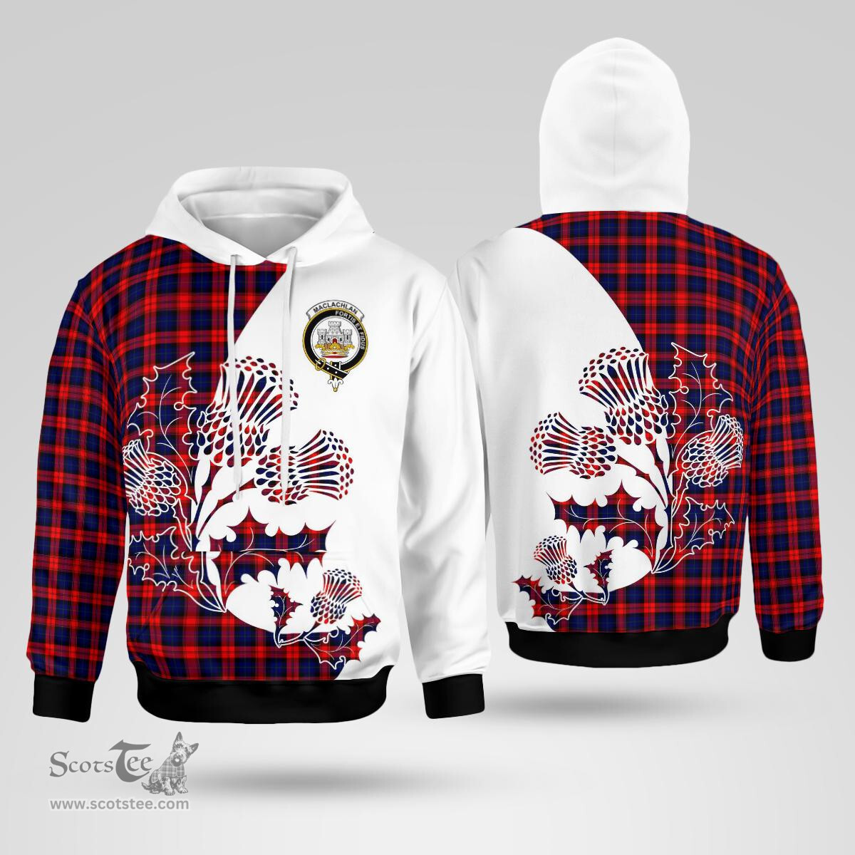 Scottish Maclachlan Clan Badge Tartan White Thistle Hoodie - Tartan Plaid Hoodies Scottish Plaid Tartan Plaid - ScotsTee - scotstee.com