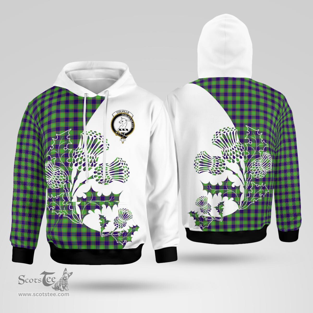 Scottish Colville Clan Badge Tartan White Thistle Hoodie - Tartan Plaid Hoodies Scottish Plaid Tartan Plaid - ScotsTee - scotstee.com